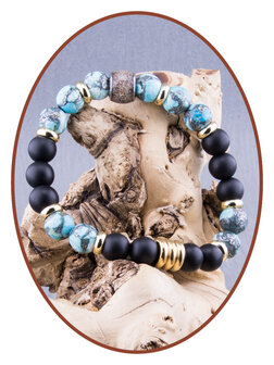 JB Memorials Assembled Synthetic Silver Line Turquoise - Onyx Beads Ash bracelet KHA044