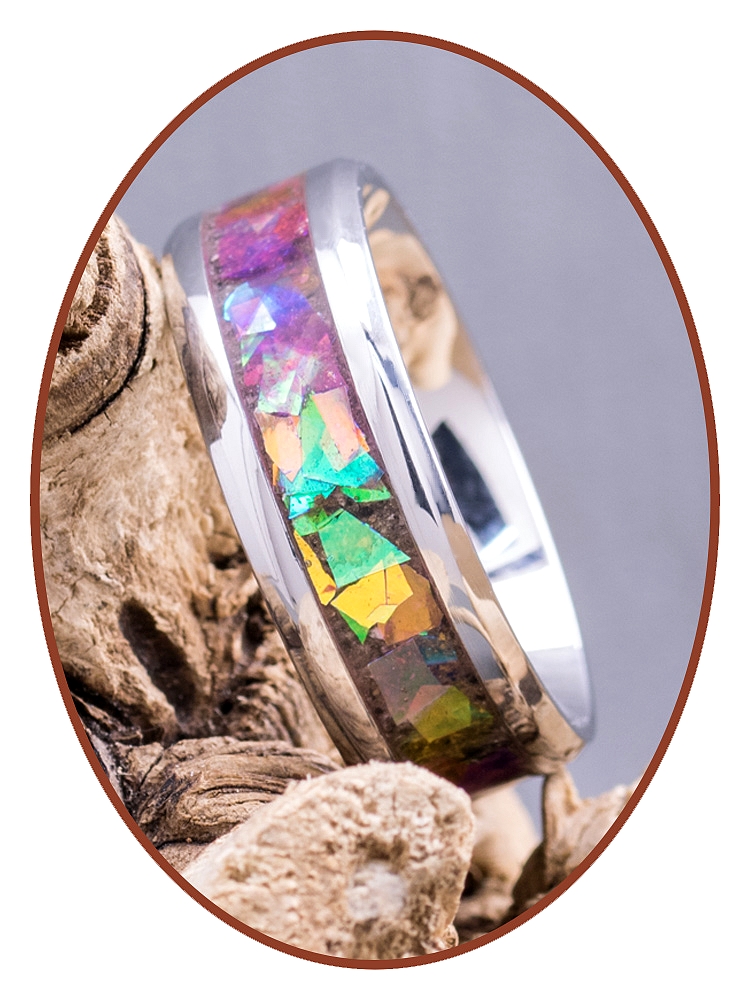 Holographic' - Special Cremation Ashes Ring - 6 or 8mm width -  JRB146HG-4M2B - JB Memorials affordable ash pendant ash jewelry ash ring  ash bracelet mini urn