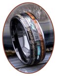 JB Memorials Natureline Wood / Abalone Shell Black Ceramic Zirconium Cremation Ash Ring - WR013