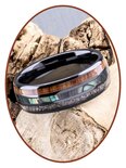 JB Memorials Natureline Wood / Abalone Shell Black Ceramic Zirconium Cremation Ash Ring - WR013