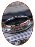 JB Memorials Natureline Wood / Abalone Shell Black Ceramic Zirconium Cremation Ash Ring - WR013