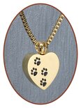 Stainless Steel 'Heart/Paw' Cremation Pendant Gold Plated - D041G