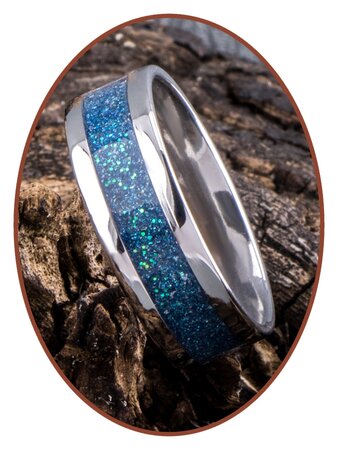 JB Memorials Stainless Steel Unisex Cremation Ash Ring 'Bright Blue Green'- CRA008