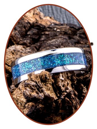 JB Memorials Stainless Steel Unisex Cremation Ash Ring 'Bright Blue Green'- CRA008