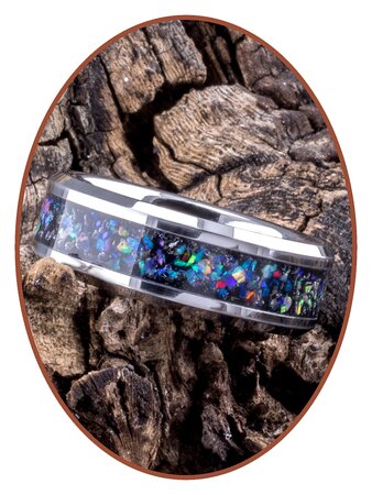 JB Memorials Tungsten Carbide or Black Ceramic Opal Cremation Ash Ring - OP401