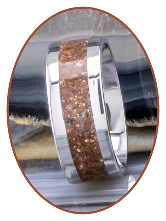 JB Memorials Stainless Steel Unisex Cremation Ash Ring 'Petrified Wood' 6/8mm wide - CRA025