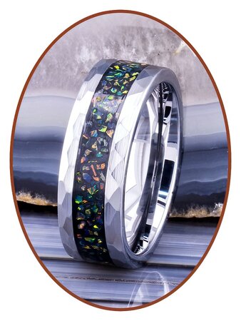 JB Memorials Tungsten Carbide Brushed Opal Cremation Ash Ring - JRB142OP