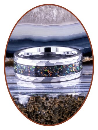 JB Memorials Tungsten Carbide Brushed Opal Cremation Ash Ring - JRB142OP