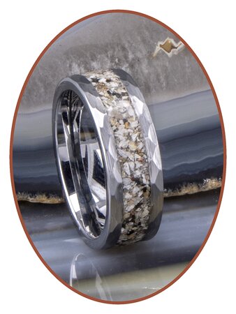 JB Memorials Tungsten Carbide Hammered  Cremation Ring - RB142