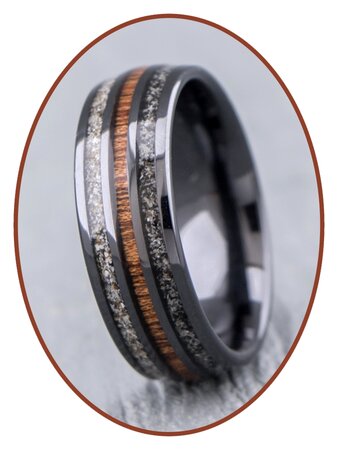 JB Memorials Natureline Ceramic Zirconium / Wood Duo Cremation Ash Ring - WR015