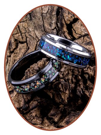 JB Memorials Tungsten Carbide or Black Ceramic Opal Cremation Ash Ring - OP400