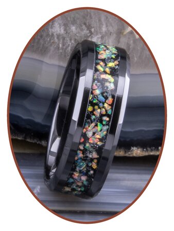 JB Memorials Tungsten Carbide or Black Ceramic Opal Cremation Ash Ring - OP400