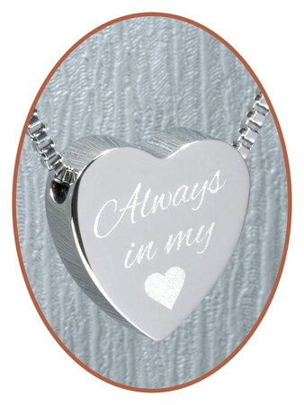 Stainless Steel 'Always in my heart' Heart Cremation Pendant - B304A