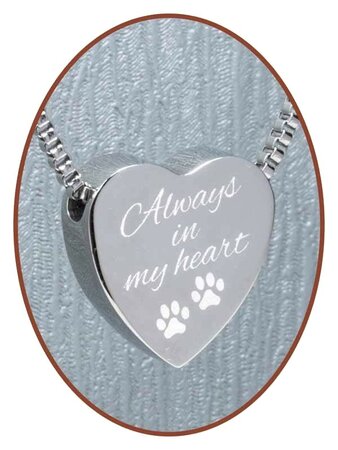 Stainless Steel 'Always in my heart' Pet Cremation Pendant - B304AD