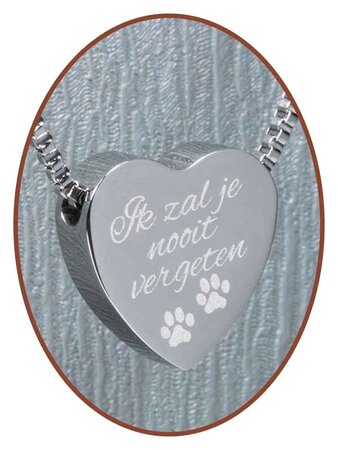 Stainless Steel 'I will never forget you - Paw Prints' Heart Cremation Pendant - B304D