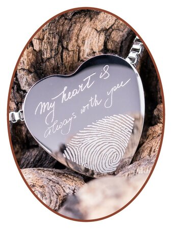 Stainless Steel 'Handwriting + Fingerprint' Heart Cremation Pendant - B304HWF