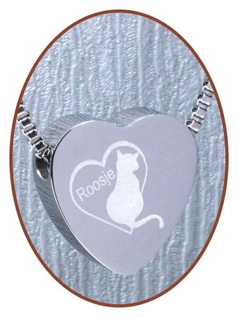 Stainless Steel 'Name' Cat Heart Cremation Pendant - B304I