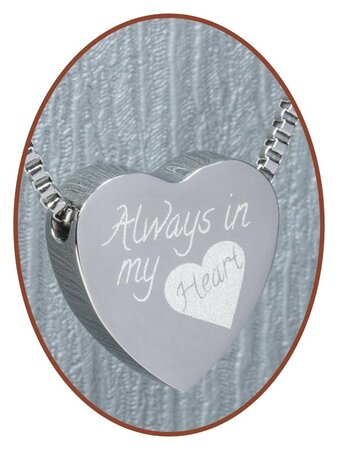 Stainless Steel 'Always in my heart' Heart Cremation Pendant - B304L