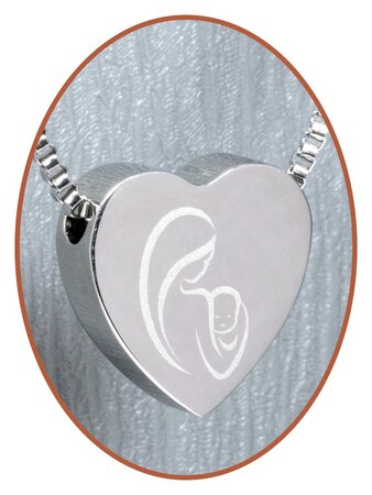 Stainless Steel 'Mother and Child' Heart Cremation Pendant - B304MK