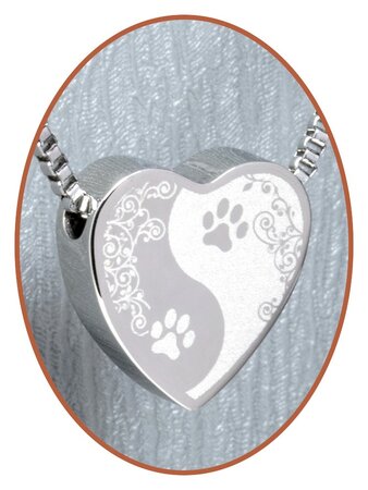 Stainless Steel 'Yin Yang - Paws' Heart Cremation Pendant - B304RD