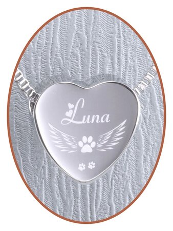 Stainless Steel 'Paw in Wing' Pet Heart Cremation Pendant - B304WING