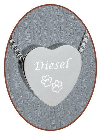 Stainless Steel 'Paw Print/Name' Pet Heart Cremation Pendant - B304X6