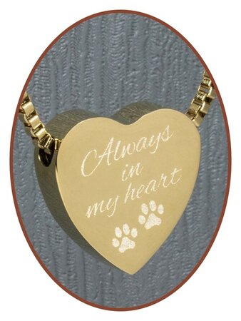 Stainless Steel 'Always in my heart' Heart Cremation Pendant Gold Plated - G304AD