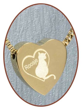 Stainless Steel 'Cat-Name' Heart Pet Cremation Pendant Gold Plated - G304I