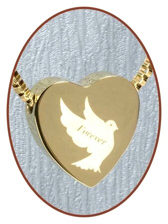 Stainless Steel 'Dove-Forever' Heart Cremation Pendant Gold Plated - G304M