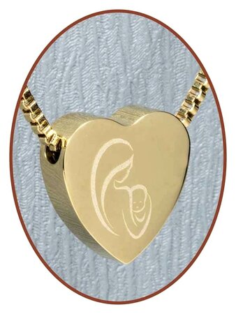 Stainless Steel 'Mother and Child' Heart Cremation Pendant Gold Plated - G304MK