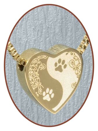 Stainless Steel 'Yin-Yang Paw' Heart Pet Cremation Pendant Gold Plated - G304RD