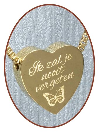 Stainless Steel 'I will never forget you' Heart Cremation Pendant Gold Plated - G304V