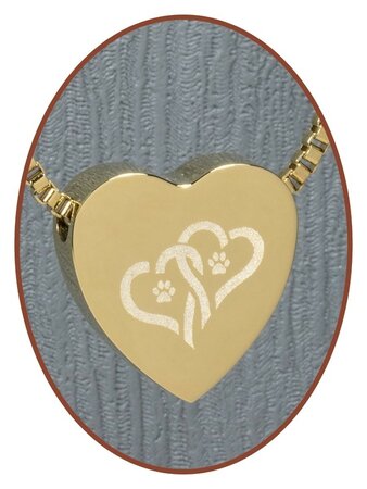 Stainless Steel 'Hearts/Paw' Heart Cremation Pendant Gold Plated - G304X2