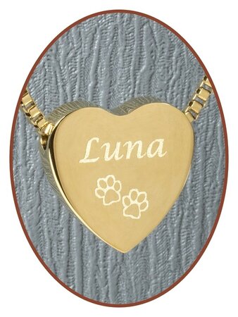 Stainless Steel 'Pawprints/Name' Heart Cremation Pendant Gold Plated - G304X6