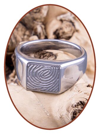 Stainless Steel (Fingerprint) Cremation Signet Ring - ZRA002