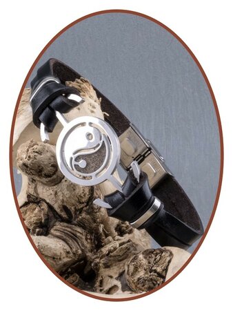 Stainless Steel Leather Yin Yang Cremation Ash Bracelet  - ASB013