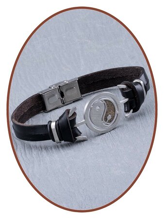 Stainless Steel Leather Yin Yang Cremation Ash Bracelet  - ASB013