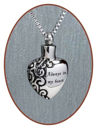 Stainless Steel Cremation Pendant 'Always in my heart' - B026