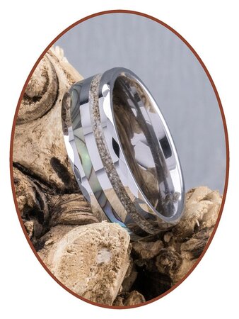 JB Memorials Natureline Abalone Shell Tungsten Facet Cremation Ash Ring - WR009