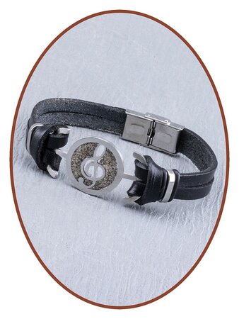 Stainless Steel Leather G-key Cremation Ash Bracelet  - ASB016