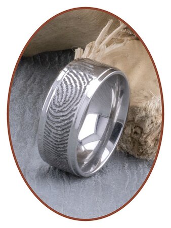 JB Memorials Stainless Steel Deep Engraved Polished Fingerprint Remembrance Ring - TR005