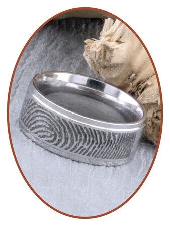 JB Memorials Stainless Steel Deep Engraved Matte Fingerprint Remembrance Ring - TR006