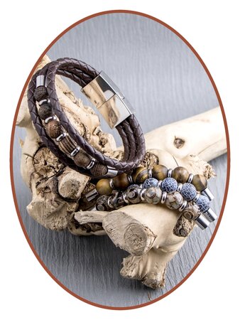 JB Memorials Stainless Steel Leather Beads Ash Bracelet - ZAS014A