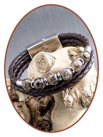 JB Memorials Stainless Steel Leather Beads Ash Bracelet - ZAS014A